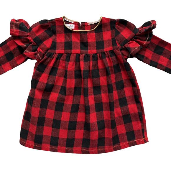 Mud Pie Buffalo Check Flannel Dress Size 9-12m - Picture 2 of 5